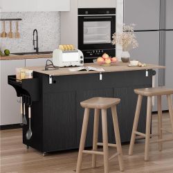  Kitchen Island on Wheels with Storage, Rolling Kitchen Islands with Drop Leaf&Power Outlet  Mobile Kitchen Island Cart with Trash Can Storage, Spice 