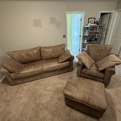 Leather Couch and Side Chair w/ Ottoman
