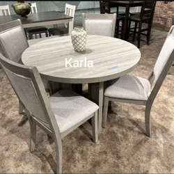 Beautiful! 5-pc round dining table set light grey