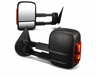 Pair of Powered Heated Towing Side Mirrors w/Amber Turn Signal Compatible with 07-13 Silverado/Suburban/Sierra/Yukon/Avalanche/Tahoe/Escalade