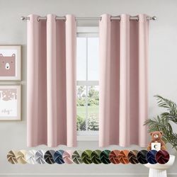 MIULEE Baby Pink Blackout Curtains For Girls Bedroom Living Room 63 Inches Long 2 Panels, Nursery Thermal Insulated Room Darkening Drapes Solid Gromme