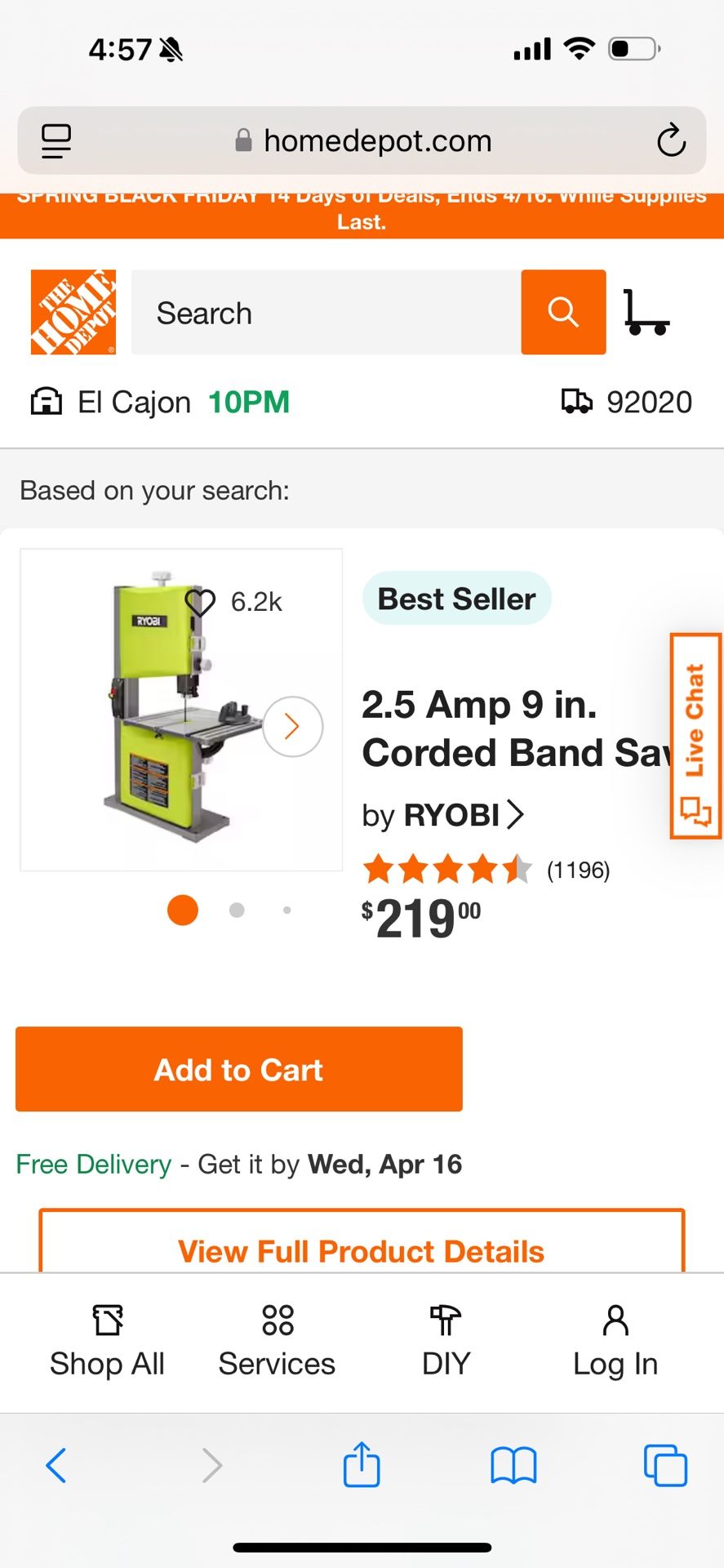 RYOBI 2.5 Amp 9 in. Corded Band Saw