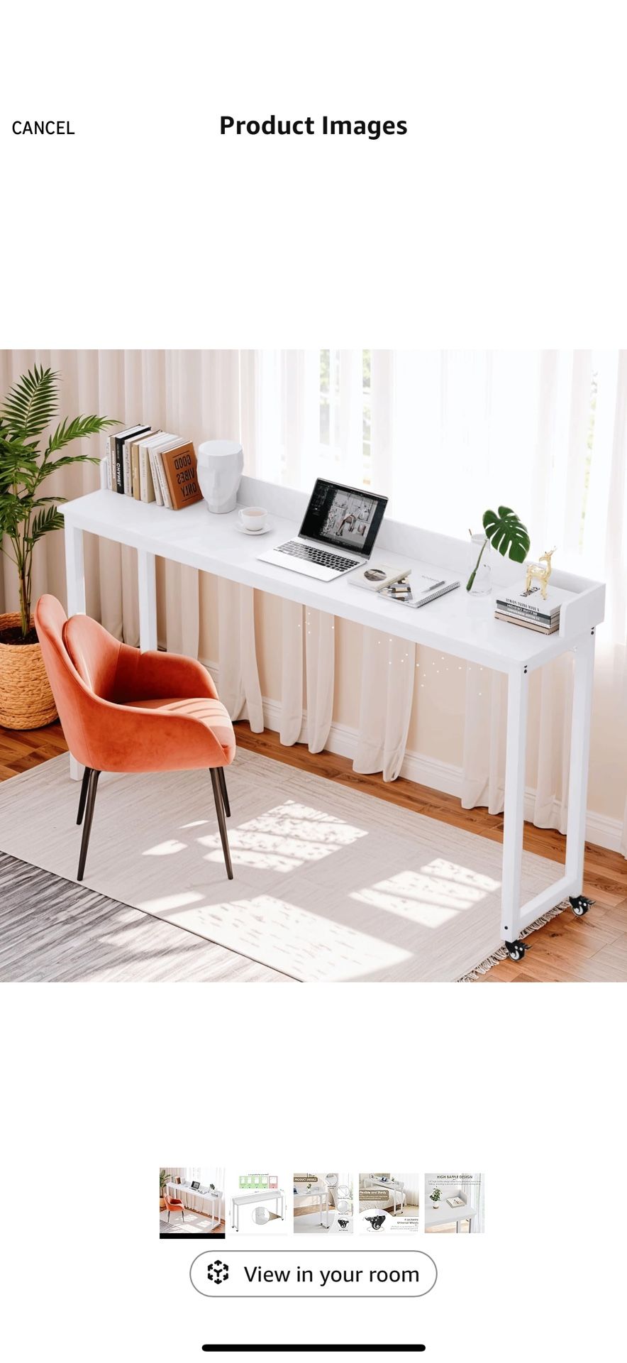 Rolling Overbed Table / Wide Adjustable Desk – White