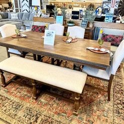 6 Pcs Dining Room Set Dining Table 4 Chairs and Bench Regent 