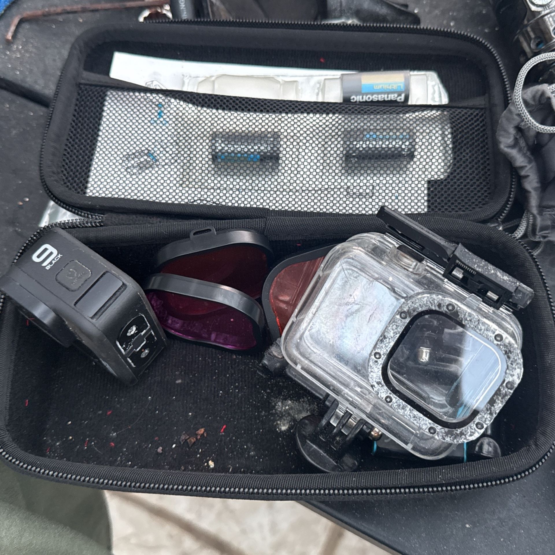 Go pro black 9 with diving case filter lenses and hard travel case 
