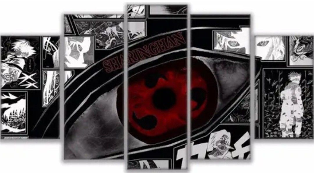 Naruto Sharingan 5 Piece Canvas Art Wall Decor, NEW