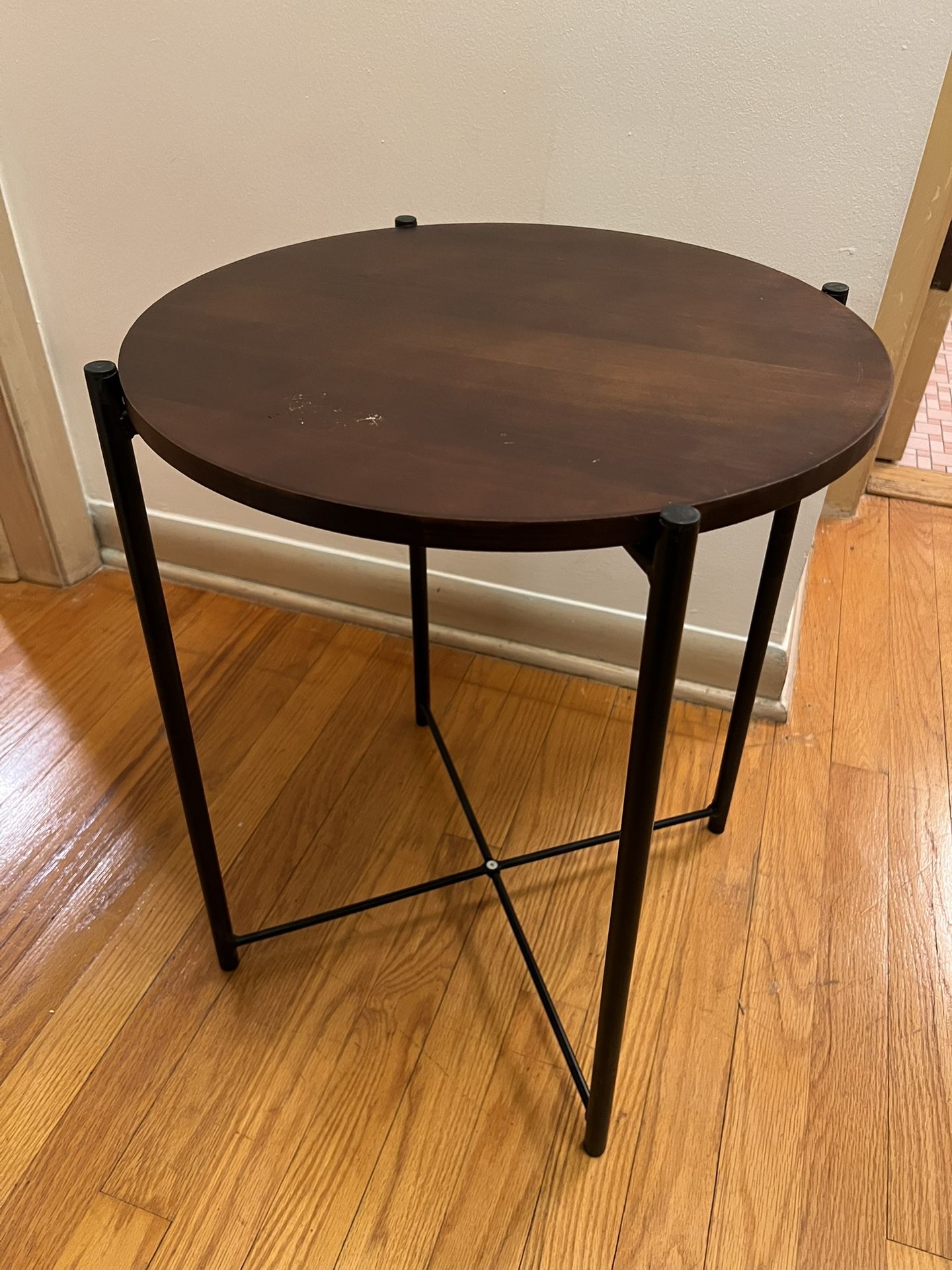 Round End Table Small Wood Top And Metal Legs 20in X 17in for Sale in