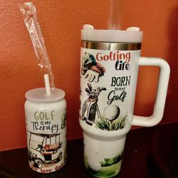 New Golf Is My Therapy Tumbler Set. Great Gift!  2 Tumblers 