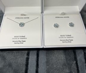 AQUA TOPAZ FLOWR NECK & STUDS