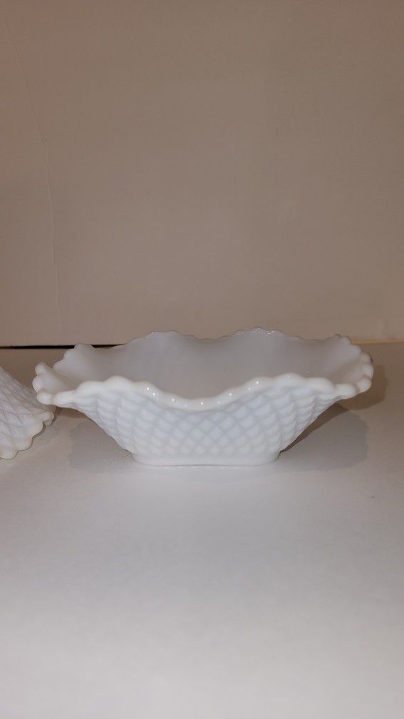 Set Of 2 Antique Milk Glass Candy Dishes