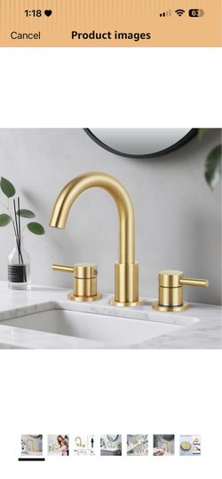 Bathroom Faucet 3 Hole, Brushed Gold Bathroom Sink Faucet with Pop Up Drain, 8 inch Widespread Bathroom Faucet with 360° Swivel Spout, 2 Handle Vanity