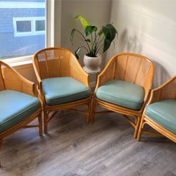 2 Vintage Rattan Cane Barrel Back Arm Chairs | Accent Chairs