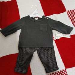 2-Set Dark Grey Houndstooth Baby Outfit - New