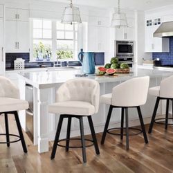  New Antique White Counter Height Swivel Bar Stools – Set of 4