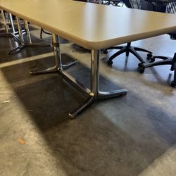 Bretford training table featuring a light-colored laminate top and a chrome X-base - 72” x 35” - Retail: $850