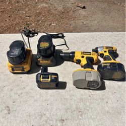 DeWalt 18V Drill & Impact Driver Set w/ Batteries + Chargers – Works Great