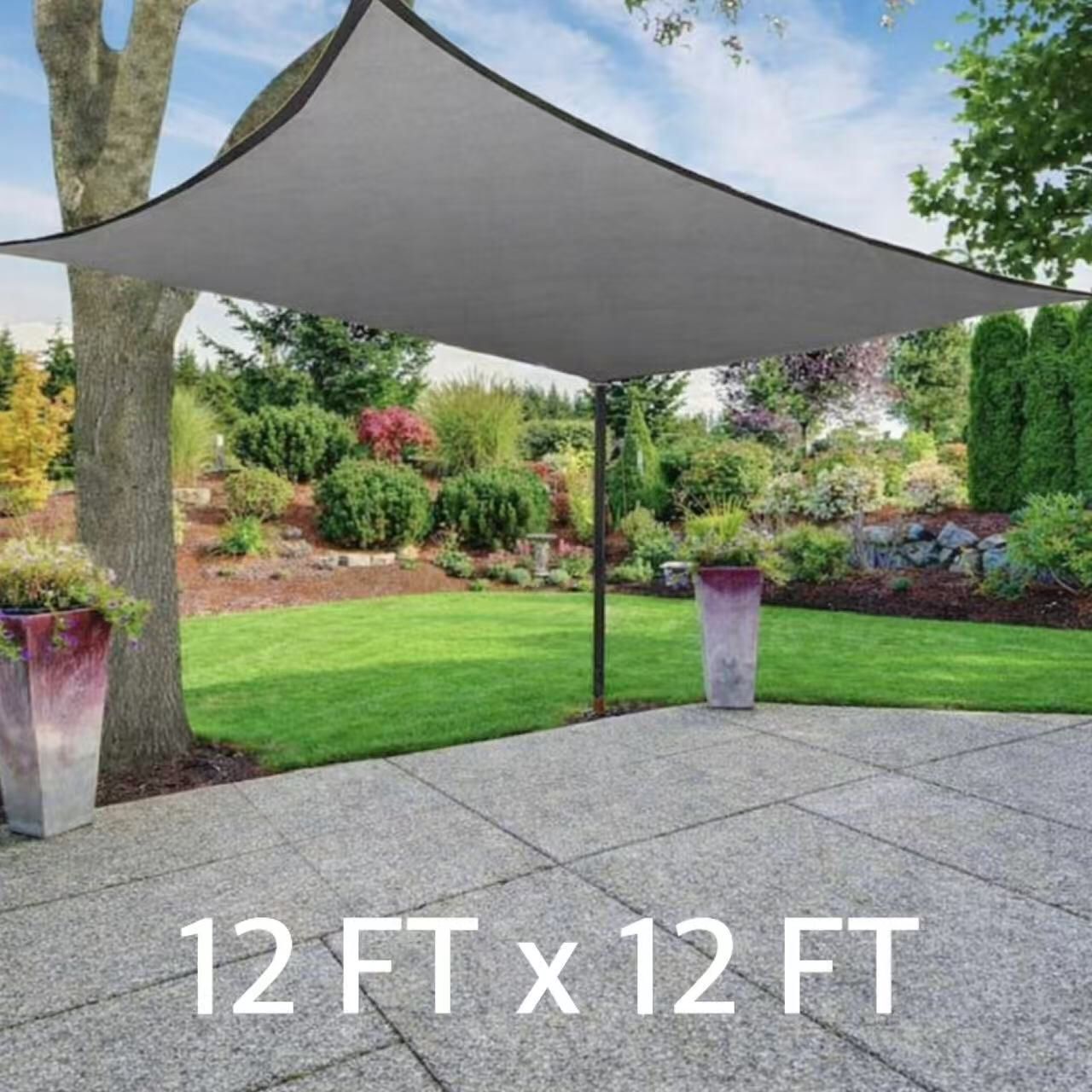 New In Box 12 X 12 Feet Square Sun Sail Shade Screen Gray Or Cream Color With 4 Ropes Included Canopy