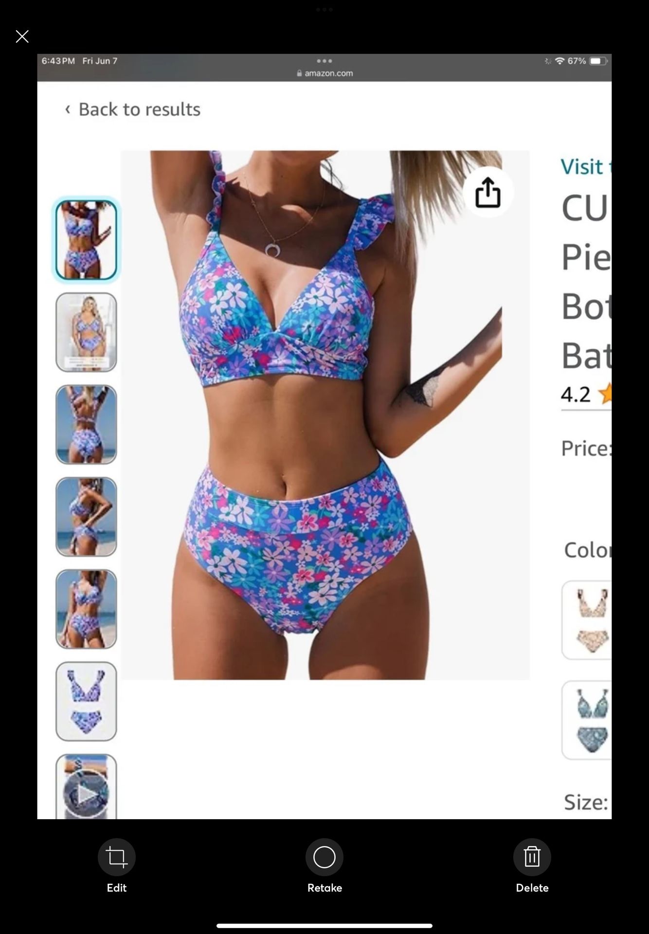 CUPSHE Women Bikini Sets 2 Piece Swimsuit High Waisted Bottom Floral Print Ruffle V Neck Bathing Suit
