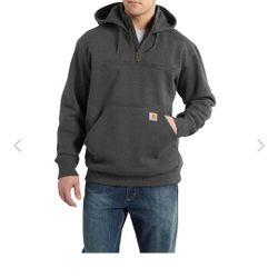 Carhartt 100617 Rain Defender Paxton Heavyweight Hooded Zip Mock Sweatshirt - Carbon Heather with a custom company Stitching new never used 