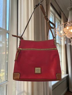 NWOT Dooney & Bourke Red Pebble Grain Leather Crossbody Bag Tan Trim Gold Hardwa