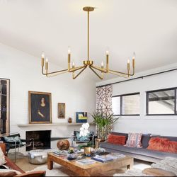 Modern Gold Chandelier – 8 Light Mid-Century Ceiling Light Fixture 