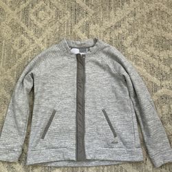 Athleta Strongest Bomber Jacket Women’s large  Gray Full Zip Button Sweatshirt