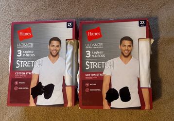 New Hanes Ultimate Cotton Stretch V-Neck Undershirts (3-Pack) - Size 2XL