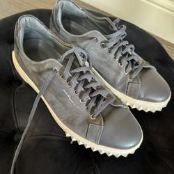 Ferragamo Men's Cube Low Top Sneakers Grey Leather and Suede Size 11.5 M 100%