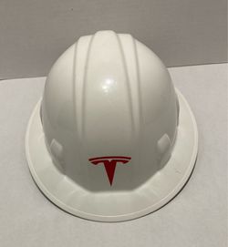 Tesla Logo Pyramex White Full Brim Hard Hat Pre Owned