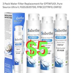 3 Pack Water Filter Replacement for EPTWFU01, Pure Source Ultra II, FGSS2635TD0, FPBC2277RF0, EWF02