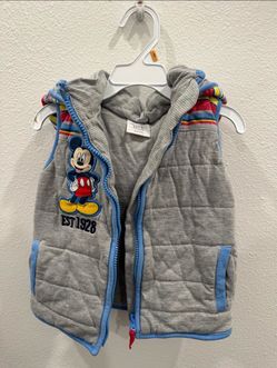 Disney Mickey Mouse Toddler Boy Hoodie Vest Size 3 Jacket Sweater Side Pockets