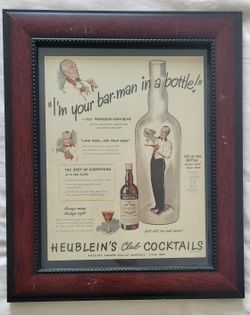 Antique Heublein's Club Cocktails Bar-man in a Bottle Print Ad