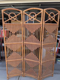 Rattan Tri Fold Screen.