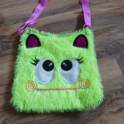 Kids Messenger Bag Fuzzy Neon Green Monster