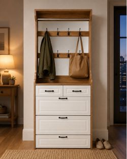 Entryway Hall Tree with Shoe Storage & Mirror – $69.99
