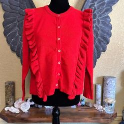 ASOS Knit Button Down Cardigan Sweater with Ruffles
