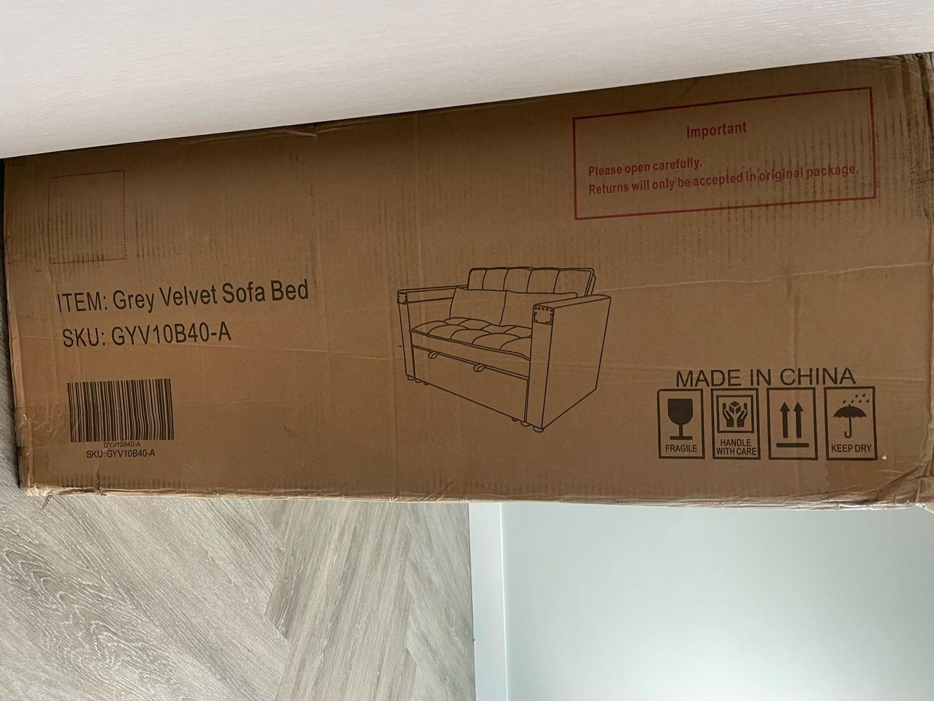 Grey Velvet Sofa Bed In Box 