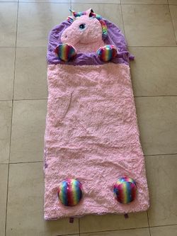 HugFun Pink Unicorn Kids Sleeping Bag – Plush Rainbow Slumber Bag