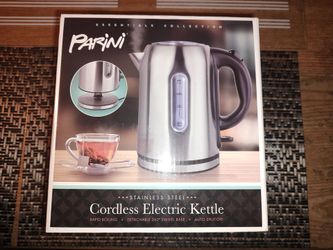 Cordless Electric Kettle Stainless Steel Rapid Boil Auto Shutoff 1.7 L-Parini *NIB*