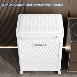 105 QT Laundry Hamper with Wheels and Lid, White 