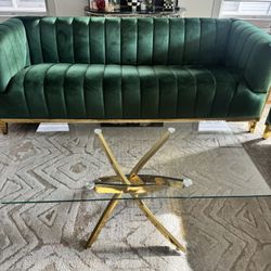 Glass Coffee Table With Gold Trimming