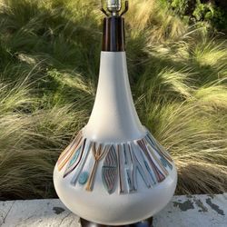 Midcentury Modern 1950s Ceramic And Wood Lamp 