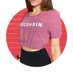 Reworked Wisconsin Bleach Red Wash Crop Top