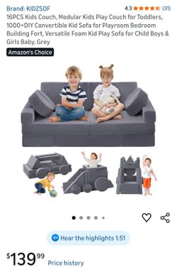 Brand New, Original Packaging... 16PCS Kids Couch, Modular Kids Play Couch for Toddlers, 1000+DIY Convertible Kid Sofa for Playroom Bedroom Building F