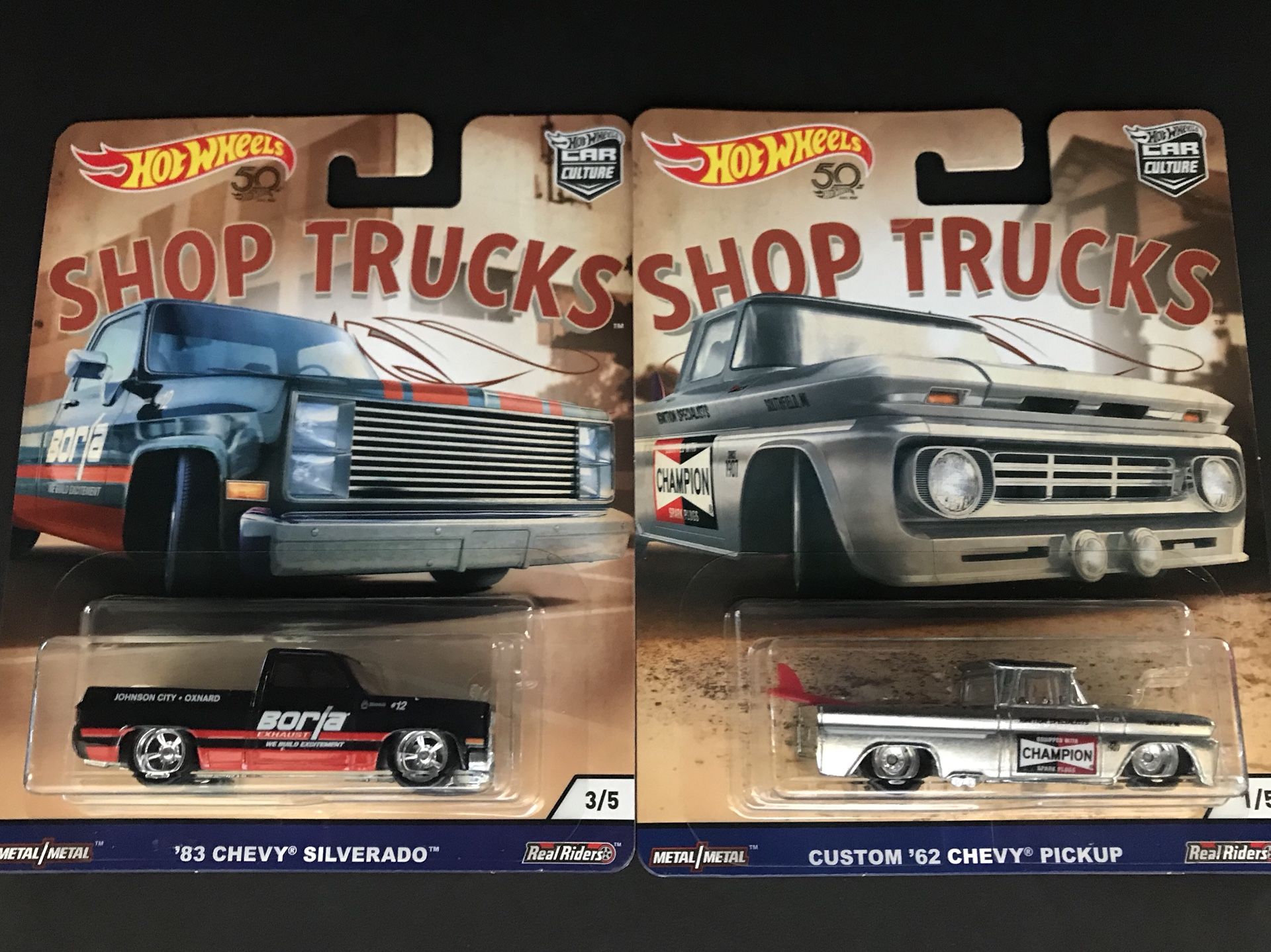 Hot Wheels Chevy Shop Trucks (83 Silverado & 62 Pickup)