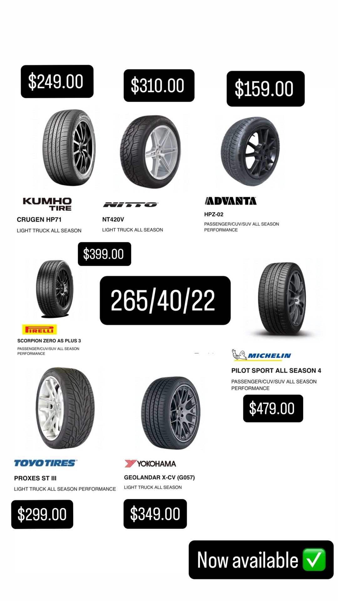 265/40/R22 TIRES FOR SALE!