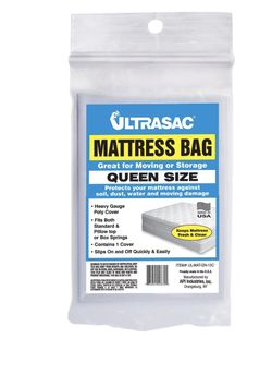 Ultrasac High Performance Queen Size Mattress 2.0 MIL (eq) Clear Cover Waterproof Bags - 70" x 92" - Pack of 1 - For Moving, Storage, & Commercial