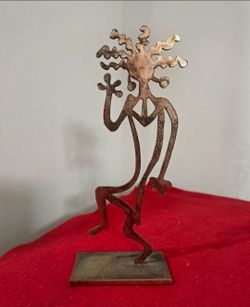 Vintage Mid Century Modern Brass Silhouette Tribal Dancer Folk Art Sculpture