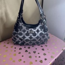 Coach Signature Large Shoulder Bag In Black And Grey 