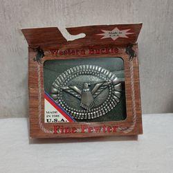 NIB Vintage Tribal Native People Fine Pewter Western Belt Buckle 
